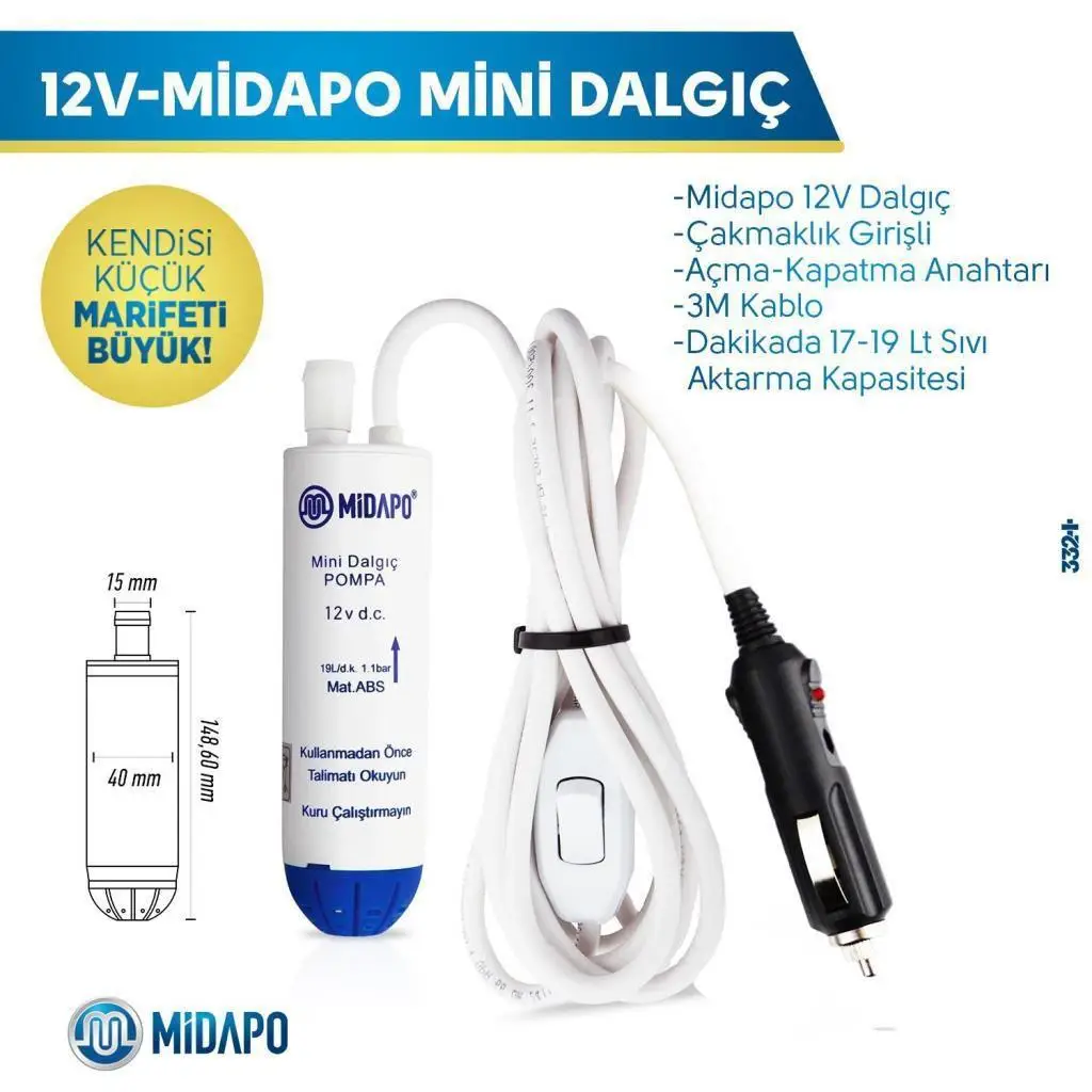 Midapo 12 V Çakmaklı Küçük Dalgıç Pompa Su Pompası Mazot Pompası Midapo 12 V Çakmaklı Küçük Dalgıç Pompa Su Pompası Mazot Pompası