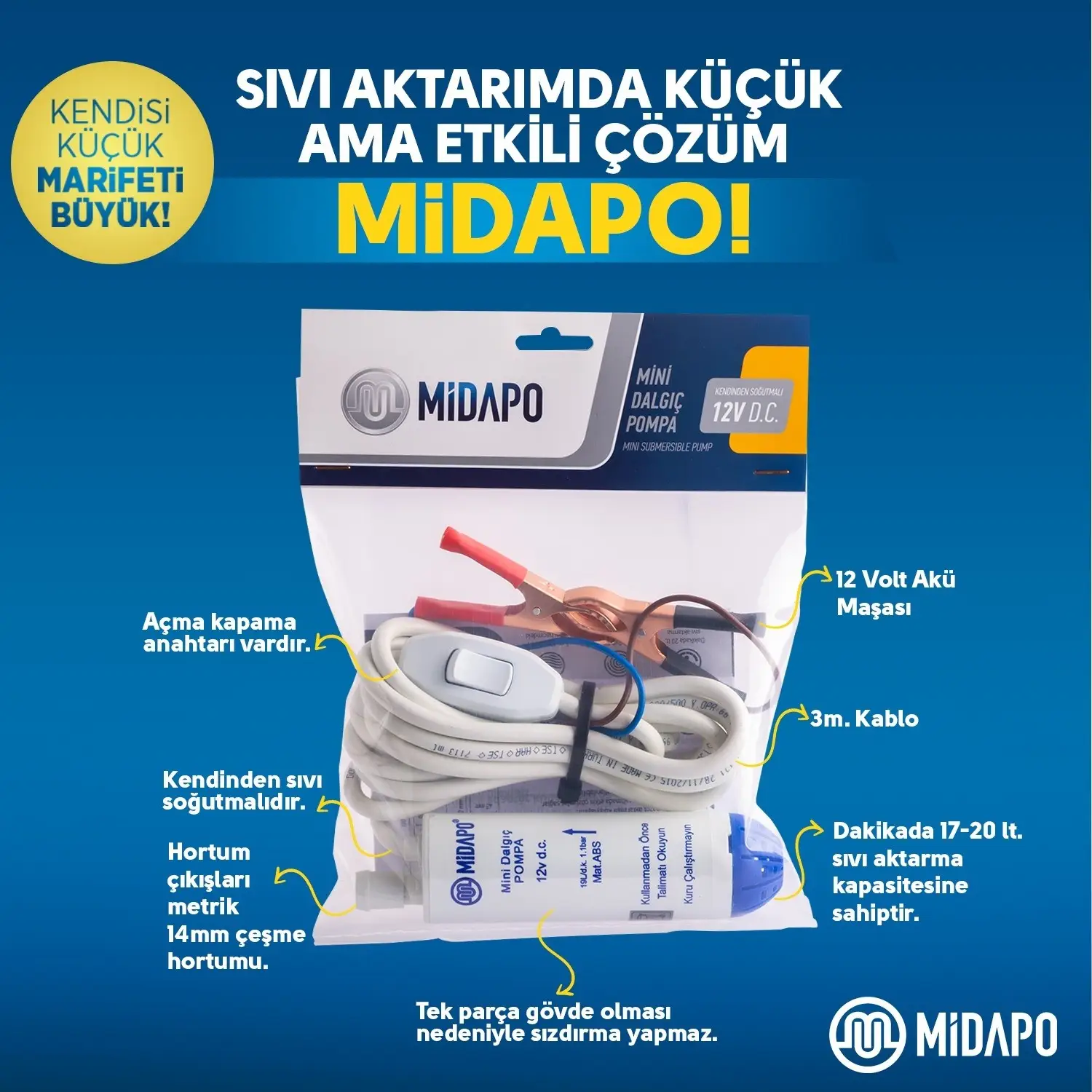 Midapo 12 Volt 1/4 Mini Dalgıç Pompa Mazot,Su Yada Süt Pompası Midapo 12 Volt 1/4 Mini Dalgıç Pompa Mazot,Su Yada Süt Pompası