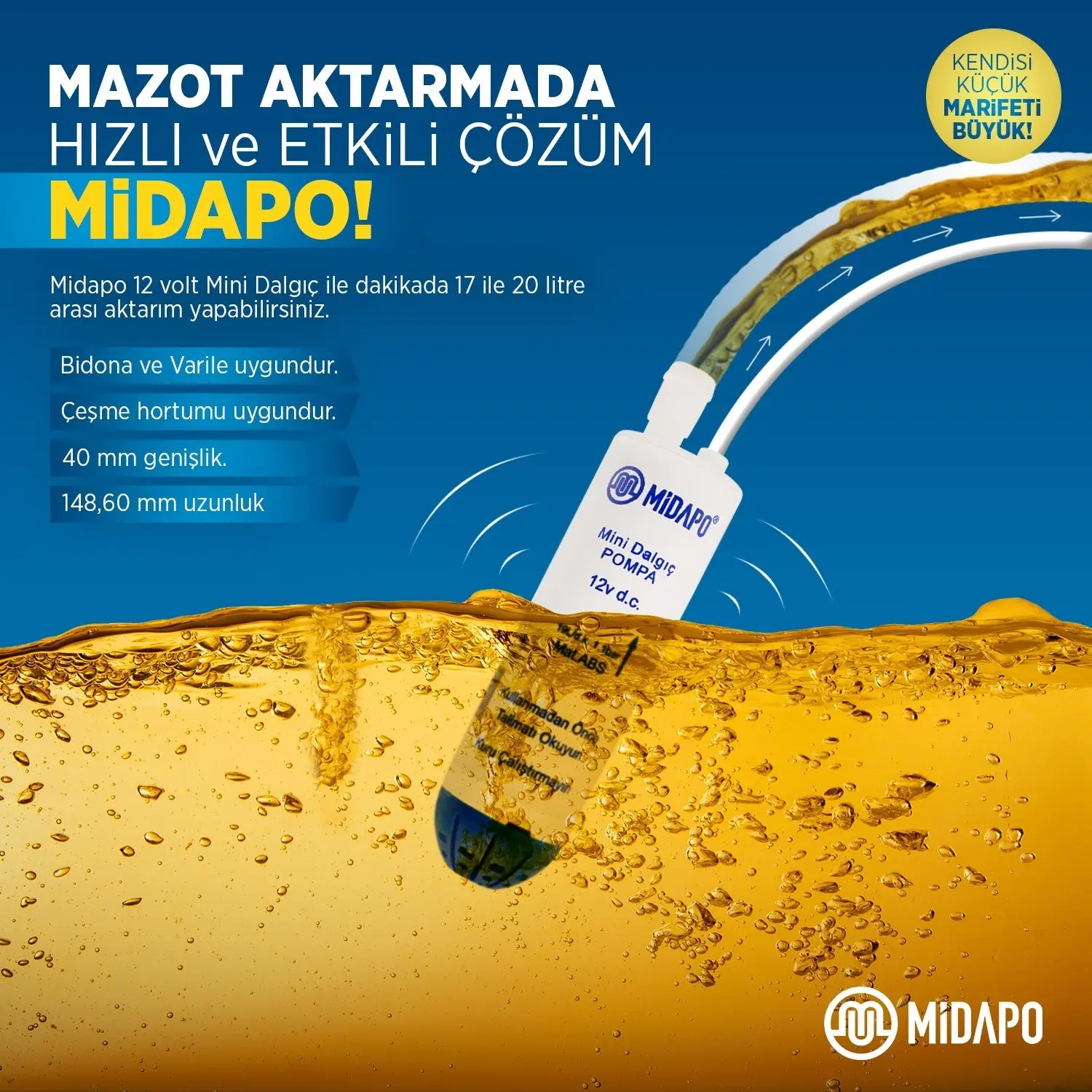 Midapo 12 Volt 1/4 Mini Dalgıç Pompa Mazot,Su Yada Süt Pompası Midapo 12 Volt 1/4 Mini Dalgıç Pompa Mazot,Su Yada Süt Pompası